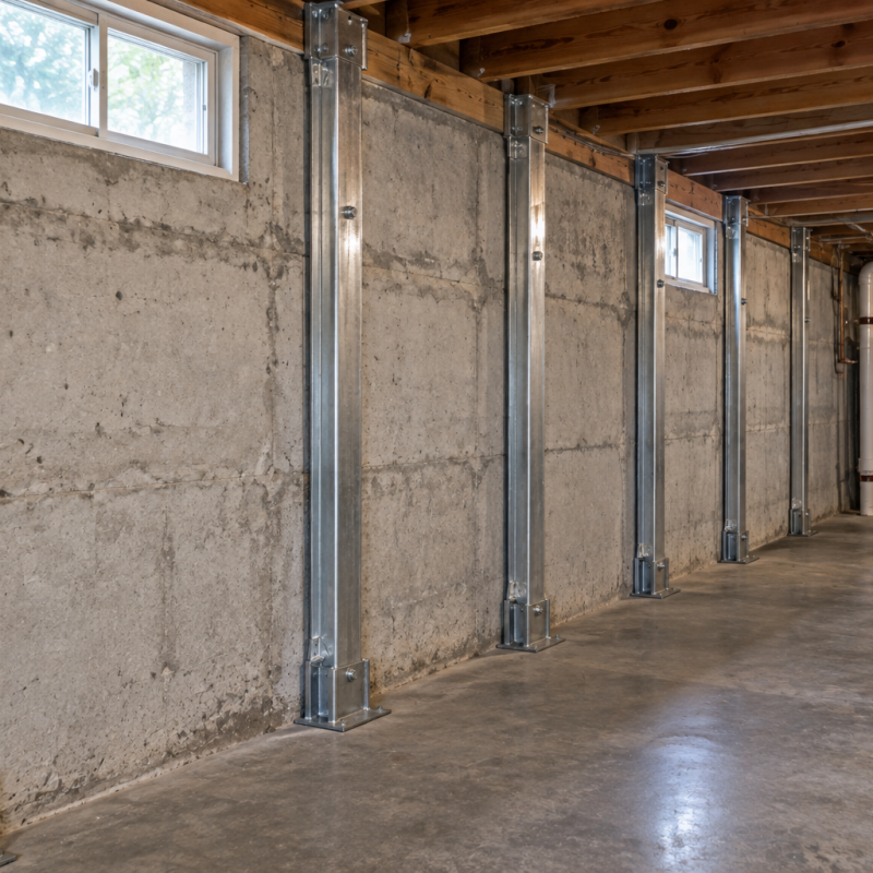 Basement wall bracing for bowing foundation walls in Connecticut